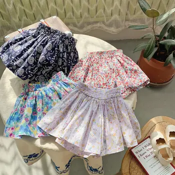 Детские шорты Летняя хлопчатобумажная одежда с цветочным рисунком от 0 до 8 лет, Корейская мода, детские широкие брюки, юбка, короткие горячие шорты для диких девочек