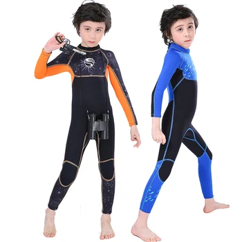 Детский гидрокостюм для мальчиков, 3 мм неопреновый цельный костюм для серфинга, теплые купальники с защитой от медуз, плавание с маской и трубкой, солнцезащитные купальники