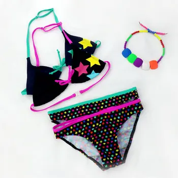 Детский комплект бикини для девочек, купальники 2023, Летний купальник с разноцветными звездами, детская пляжная одежда, Детские купальники