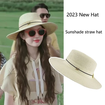 Женская соломенная шляпа логотип м с плоским верхом шапка весна лето корейская винтажная мода Джаз шляпа пляжный отдых солнцезащитный козырек шапки Леди Панама