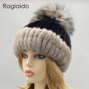 женская шапка из натурального вязаного меха норки с помпоном, зимняя шапка, стильные теплые женские головные уборы, зимние шапки