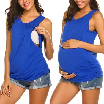 Женские топы для беременных, рубашки с коротким рукавом для беременных, одежда для грудного вскармливания с круглым вырезом, футболки, однотонные жилеты для кормящих