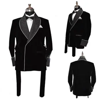 Зимнее черное бархатное мужское пальто для курения, Красная длинная куртка, пальто для жениха, выпускного вечера, деловая одежда, Только 1 блейзер с поясом