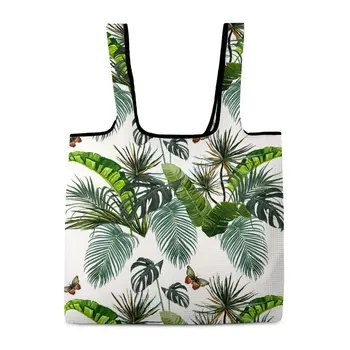 Изготовленная на заказ модная продуктовая сумка с бабочкой и листьями, портативная сумка для покупок с полной печатью, Многоразовая портативная дорожная сумка большой емкости