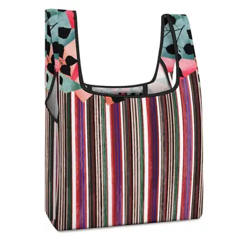 Индивидуальная Печатная Складная Хозяйственная сумка с двойным ремешком, сумка с цветными полосками, Повседневная Женская сумка для продуктов, Изготовленный на Заказ узор