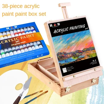 Инструменты для рисования Акриловая краска Набор для рисования 24 цветов Мольберт Чехол для рисования с книгой Палитра кистей для переноски Набор для рисования Подарок