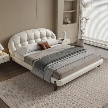 Итальянская минималистская кожаная кровать, минималистская главная спальня, 1,8-метровая кожаная кровать, современная минималистская двуспальная кровать, высококачественная мягкая сумка,