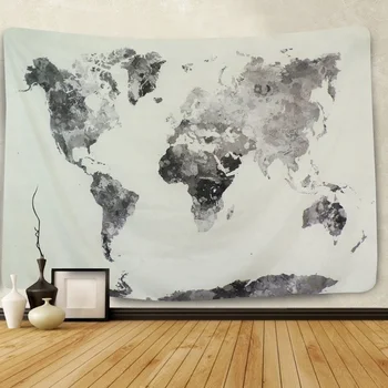 Карта мира, Гобелен, Абстрактные брызги, декор стен, искусство домашнего декора, карта мира, Акварельная живопись, Серый гобелен, украшение спальни