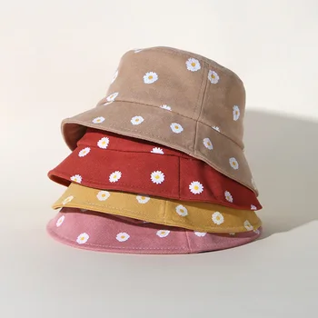 Кепка-ведро с милым принтом маргаритки для детей, летняя солнцезащитная шляпа с широкими полями для мальчиков и девочек, Корейские детские Регулируемые Повседневные Рыбацкие кепки Gorras