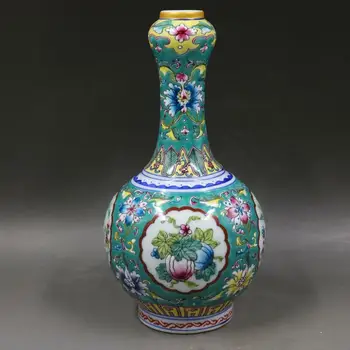 Китайская ваза из зеленого фарфора Famille Rose, ваза с цветами Цин Цяньлун, 10,2 дюйма