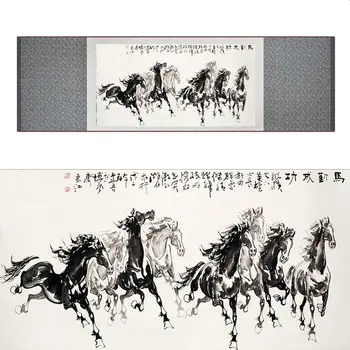 Китайская живопись свитком Китайская лошадь живопись шелком Художественная роспись лошадью Художественная роспись свитком шелком живопись восемью лошадьми живопись