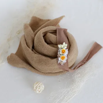 Комплект из кофейного трикотажа и цветочной повязки на голову, реквизит для фотосъемки в трикотажной эластичной обертке для новорожденных, реквизит для детского галстука