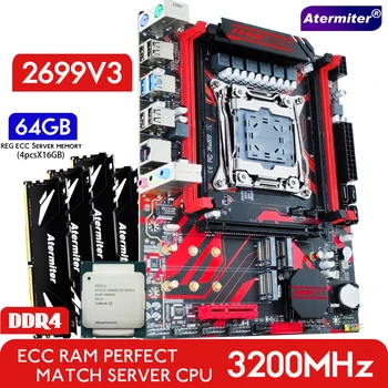 Комплект материнской платы Atermiter X99 с процессором Xeon E5 2699 V3 CPU LGA 2011-3 DDR4 64 ГБ 4X16 ГБ оперативной памяти 3200 МГц REG ECC RAM