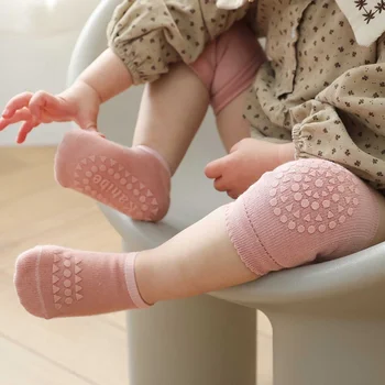 Комплект носков-наколенников для новорожденных девочек и мальчиков, Однотонные Противоскользящие носки для защиты коленной чашечки от ползания, Защитные носки для пола, Защита колена
