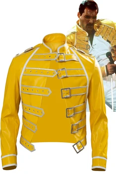 Костюм Фредди Меркьюри для косплея, желтая куртка, наряды рок-группы, мужская одежда для ролевых игр на Хэллоуин для взрослых мужчин