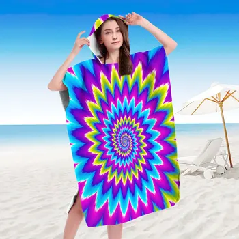 Красочное вращающееся пляжное полотенце-пончо, Пляжное плавание, Серфинг, Смена халата, полотенца, быстросохнущее полотенце из микрофибры