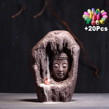 Креативная статуя Будды Будда Дзен Водопад Курильница для благовоний Домашний декор Курильница для благовоний из фиолетовой глины