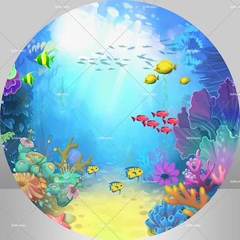 Круглый фон в виде круга принцессы-русалки, крышка для душа ребенка, День рождения девочки, Подводные фоны с коралловыми рыбками, фотосессия