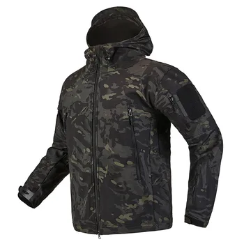 Куртка Softshell из акульей кожи, мужская уличная водонепроницаемая куртка с капюшоном, тактическое военное охотничье пальто, ветровка, теплые флисовые походные куртки