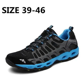 Легкие летние мужские кроссовки, весенняя уличная дышащая мужская повседневная обувь, Удобная сетчатая обувь, Большие размеры 39-46