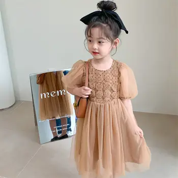 Летнее кружевное платье принцессы феи с пышными рукавами в корейском стиле для маленьких девочек 2023 года в корейском стиле