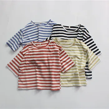 летние детские полосатые футболки с оленями jonmi 2022, повседневные топы унисекс в корейском стиле с коротким рукавом