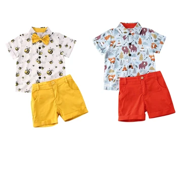 Летние комплекты одежды для мальчиков от 1 до 6 лет с принтом животных, Футболки с коротким рукавом, Топы + Шорты, 2 шт.