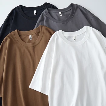 Летняя базовая модель, мужские футболки из чесаного хлопка, мужские однотонные топы, женские футболки с круглым вырезом, нижняя рубашка, новые топы 2023 года.