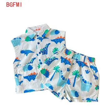 Летняя детская одежда для дня рождения, однобортный комплект детской верхней одежды без рукавов с рисунком динозавра для Корейских мальчиков на пляже от 1 до 5 лет