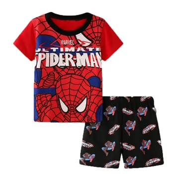 Летняя детская хлопчатобумажная пижама с мультяшным Человеком-пауком Детский комплект одежды Детская одежда Детская футболка с коротким рукавом Пижамы