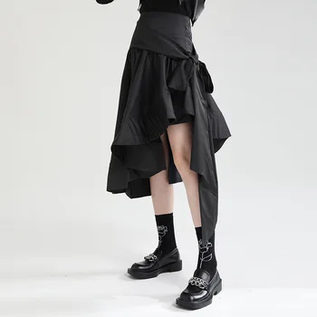 Летняя новая дизайнерская асимметричная юбка, нишевая черная юбка МИДИ на шнуровке, юбка y2k от официального магазина traf