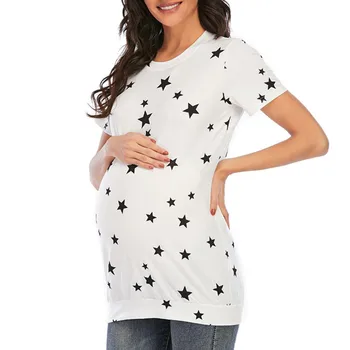 Летняя футболка для беременных, пуловер, женские классические топы со звездным принтом, короткий рукав, футболка, одежда для беременных, круглый вырез, Ropa