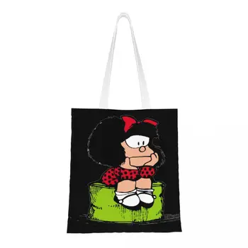 Милые сумки для покупок Mafalda Thinking Tote с принтом, моющаяся холщовая сумка-шоппер с героями комиксов Quino, Мультяшная сумка