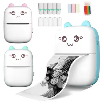Мини-машина для печати этикеток Cute Cat для домашнего офиса, портативный термопринтер, фотопринтер, карманный фотопринтер