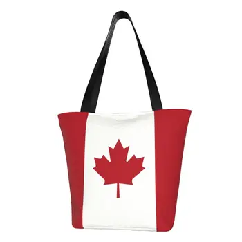 Многоразовая сумка для покупок с флагом Канады, женская холщовая сумка-тоут, моющиеся патриотические сумки для покупок в продуктовых магазинах