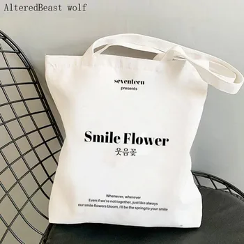 Модная женская холщовая сумка через плечо Seventeen Smile с цветочным принтом, женские сумки для покупок, продуктовые сумки, книги-тоут для девочек