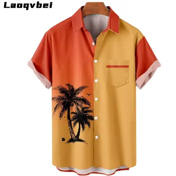 Модная праздничная гавайская рубашка с 3D принтом кокосовой пальмы, повседневная пляжная рубашка для мужчин, рубашка с коротким рукавом, блузка 4XL