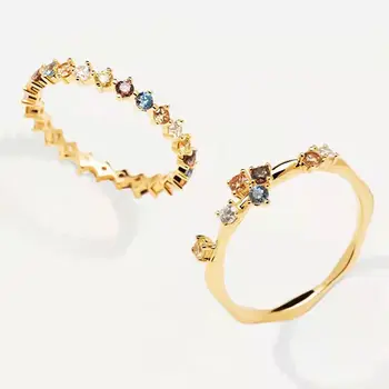 Модное дизайнерское кольцо с цветным цирконием, кольцо для женщин, нежные аксессуары, подарок на день рождения, бесплатная доставка