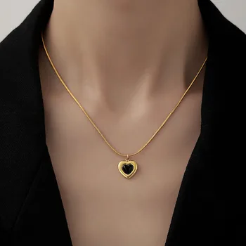 Модное ожерелье из обсидиана с подвеской в форме сердца, женское золотое ожерелье, роскошные ювелирные наборы