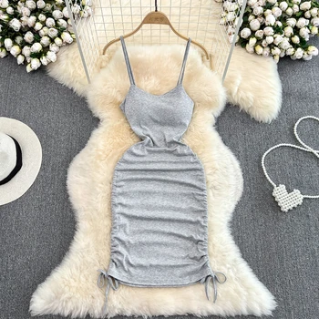Модное Темпераментное платье без спинки с тонкой эластичной сумкой на талии и веревкой для ягодиц