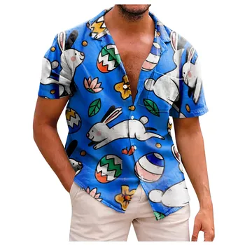 Модные Летние Рубашки С короткими рукавами 2023 Года Для Мужчин, Дизайнерская Пасхальная Рубашка С Аниме, Повседневная Пляжная Гавайская Рубашка, Блузки ropa hombre