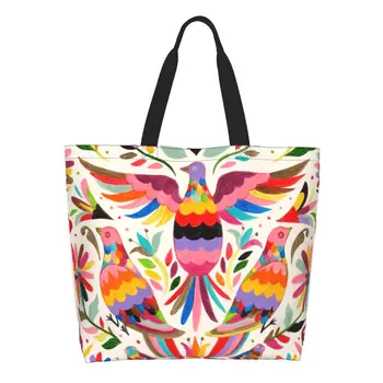 Модные Мексиканские сумки Otomi Birds с текстурой, холщовые сумки для покупок, женские прочные сумки для покупок большой емкости, сумки для покупок в стиле фолк-флористики