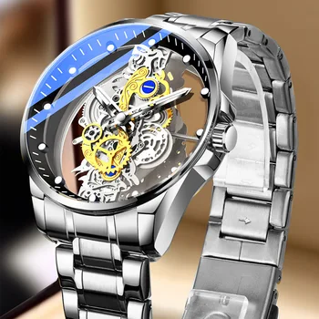 Модные мужские механические часы-скелет, лучший бренд, роскошные наручные часы, Прозрачные Полые мужские автоматические часы Relogio Masculino