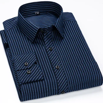 Мужская деловая повседневная рубашка в полоску больших размеров с длинным рукавом и пуговицами Классические мужские базовые рубашки Брендовая одежда