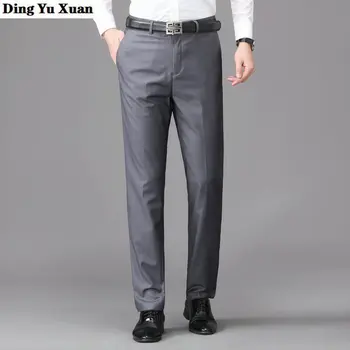 Мужские однотонные Черные Серые Красные костюмные брюки в корейском стиле, летние деловые повседневные Прямые Официальные брюки, офисные мужские синие Свадебные брюки