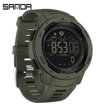Мужские часы бренда SANDA, спортивный шагомер, калории, 50 м, водонепроницаемые цифровые часы со светодиодной подсветкой, военные наручные часы, отслеживание шагов, обратный отсчет