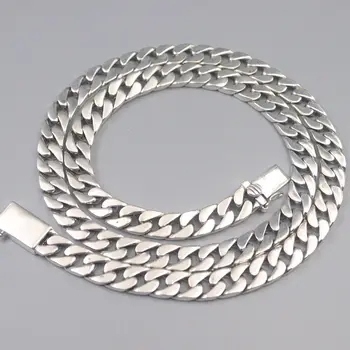 Мужское ожерелье из цельного серебра 925 пробы, 8-миллиметровая звеньевая цепочка, 22 дюйма с тиснением
