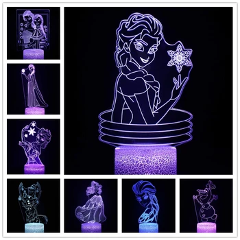Мультфильм Диснея 3D Ночник Замороженная Принцесса Акриловая Светодиодная Иллюзионная Лампа для Детской Спальни Decortion Сенсорная Настольная Лампа Детский Подарок