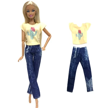 Наряд куклы NK Современная одежда Модная желтая рубашка + брюки для куклы Барби Аксессуары Детские игрушки Подарок для девочки