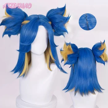 Неоновый парик для косплея Game Valorant 40 см Смешанные синие термостойкие синтетические волосы Неоновые парики + шапочка для парика